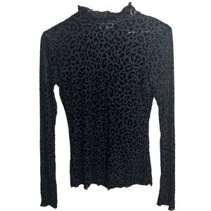 Long Sleeve Cheetah Printed Mesh long sleeve Top with Ruffle Sleeves
